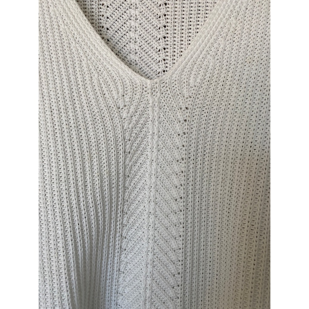 Vince V-Neck Cotton Knit Sweater Size S White Oversized Ribbed Minimalist Beach - Picture 2 of 9